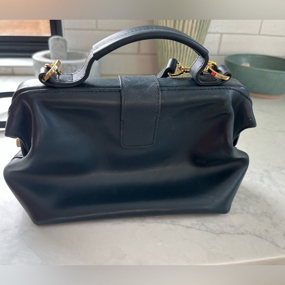 Linjer Navy Leather Crossbody Doctor Style Bag w/ Gold Hardware - Picture 5 of 11